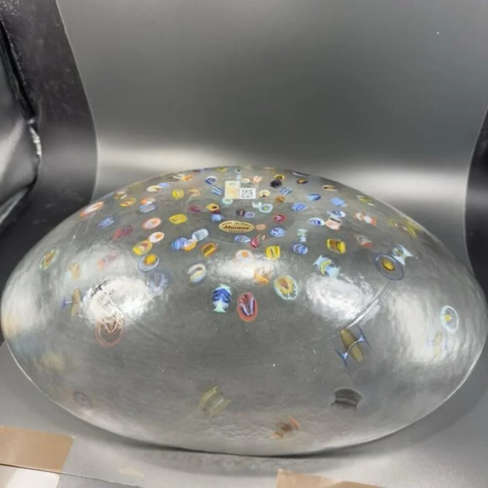 Murano‎ Venetian Art Glass Folded Dish Bowl Clear W Millefiori Original Label